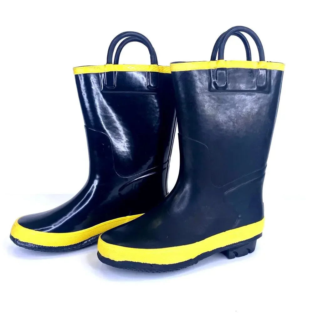 LaCrosse Rain Chief Boots Kids Sz 1 Steel Shank Black Yellow Rubber Waterproof